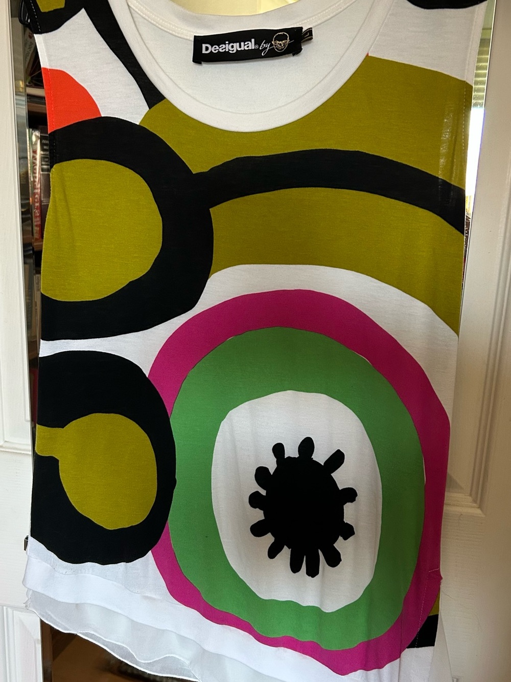 Desigual Graphic Tank Top - White, Olive, Black